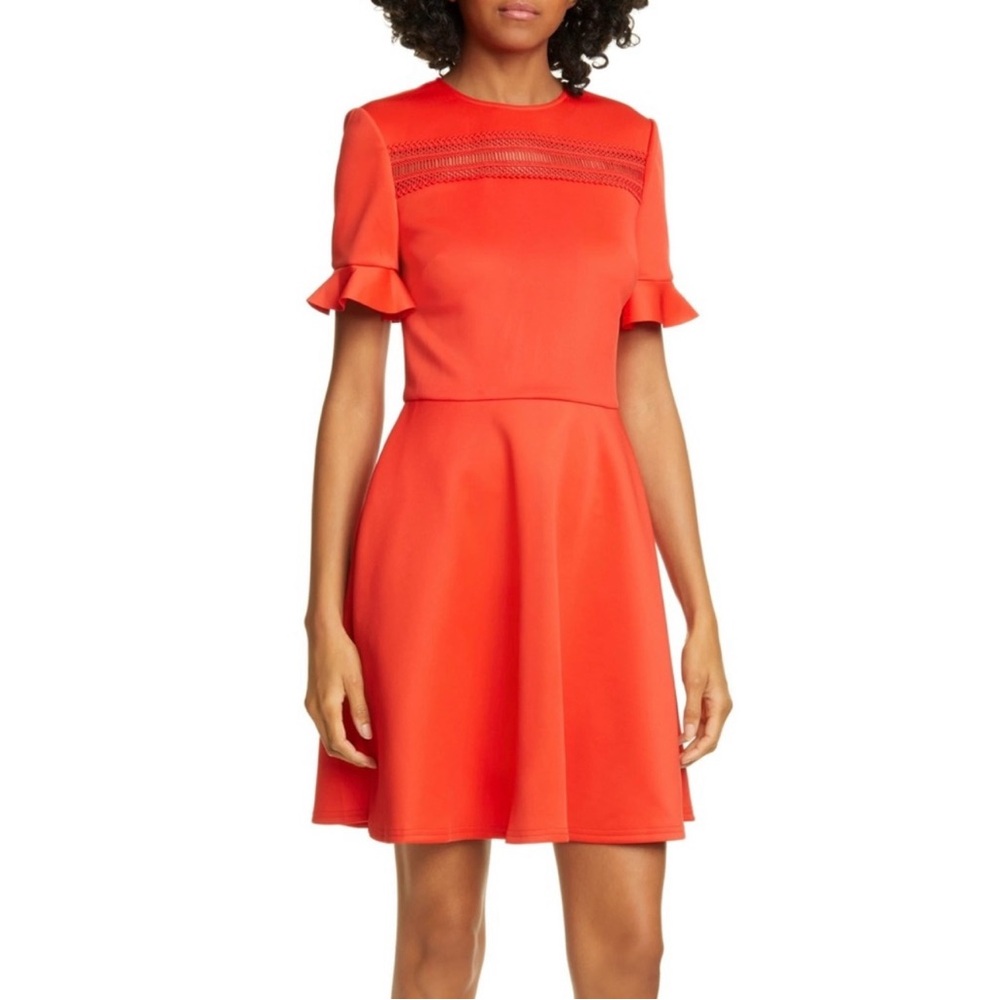 Ted Baker Red Ruffle Sleeve Dress UK sz 4